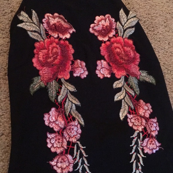 Black Halter Body Suit with Floral Detail - Picture 2 of 4